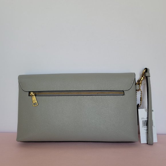 COACH Wyn Crossgrain Leather Clutch Wristlet- Dove Grey⭐ - Picture 6 of 16